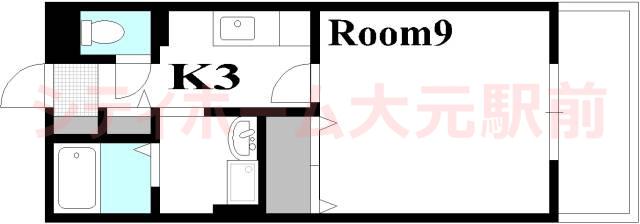 ハピネスKT(1K/1階)の間取り写真