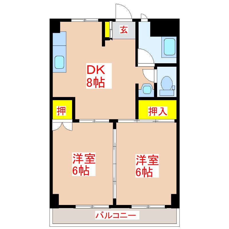 若原ハイツ(2DK/2階)の間取り写真