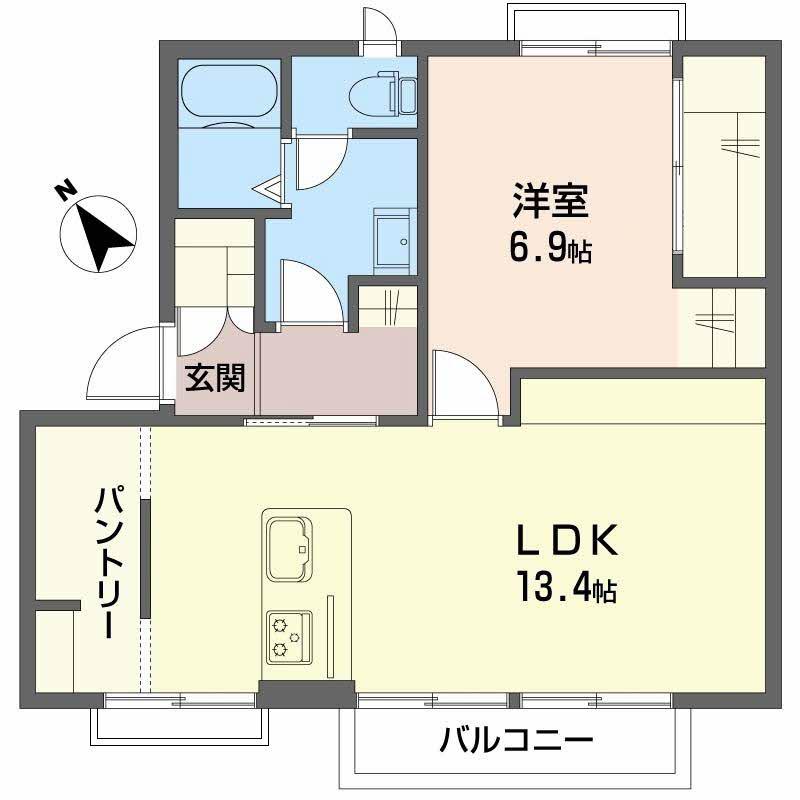 サンファミリアB棟(1LDK/2階)の間取り写真