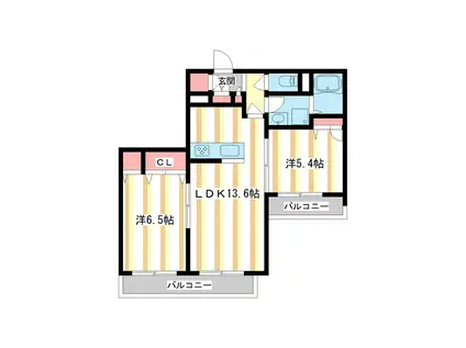 メルベーユ大森(2LDK/3階)の間取り写真