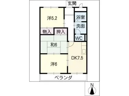 ヴィクトワール尾崎山(3DK/4階)の間取り写真