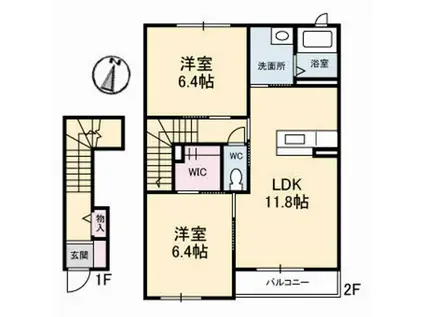 ツインテラスB棟(2LDK/2階)の間取り写真