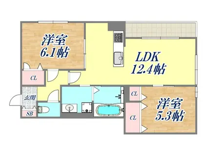 上甲子園廣和レジデンス(2LDK/3階)の間取り写真