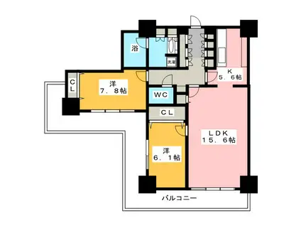 パシフィックロイヤルコートみなとみらい アーバンタワー(2LDK/23階)の間取り写真