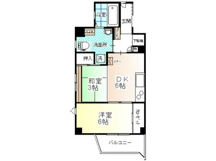 ウイング水門(2DK/3階)の間取り写真