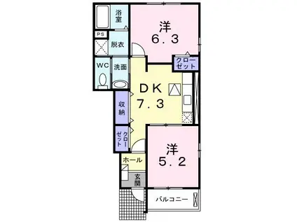 フィオーレII D(2DK/1階)の間取り写真