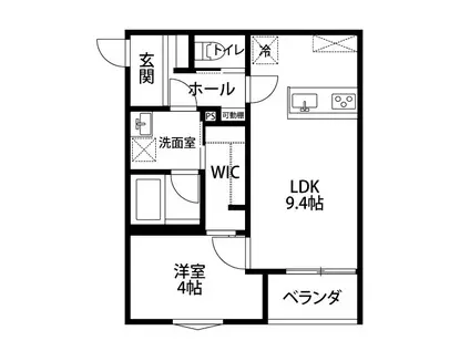 シュアネスIV(1LDK/1階)の間取り写真
