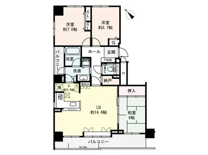 エクセルシオール豊平橋(3LDK/11階)の間取り写真