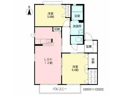 咲ら小路II C棟(2LDK/2階)の間取り写真