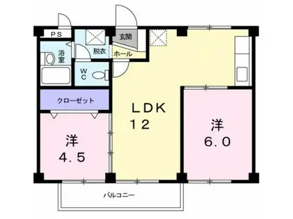 スカイタウン藤井B(2LDK/2階)の間取り写真