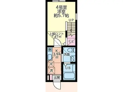 ゆとりのウエストミモザ(1K/2階)の間取り写真
