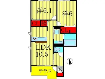 HANABUSA I(2LDK/1階)の間取り写真