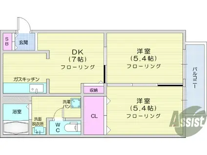 ディアコートタウンⅣ(2DK/2階)の間取り写真