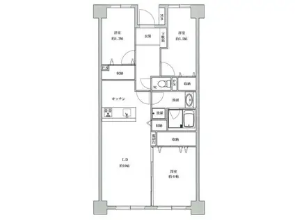 東大島ファミールハイツ1号館(3LDK/9階)の間取り写真