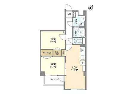 ROCKCOURT三田(2LDK/1階)の間取り写真