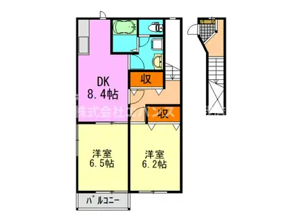 ヒルズカツラギ(2DK/2階)の間取り写真