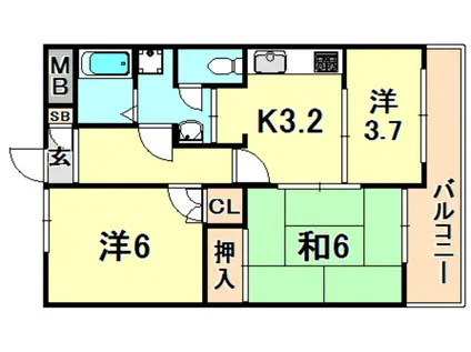兵庫駅前アーバンライフ(3K/4階)の間取り写真
