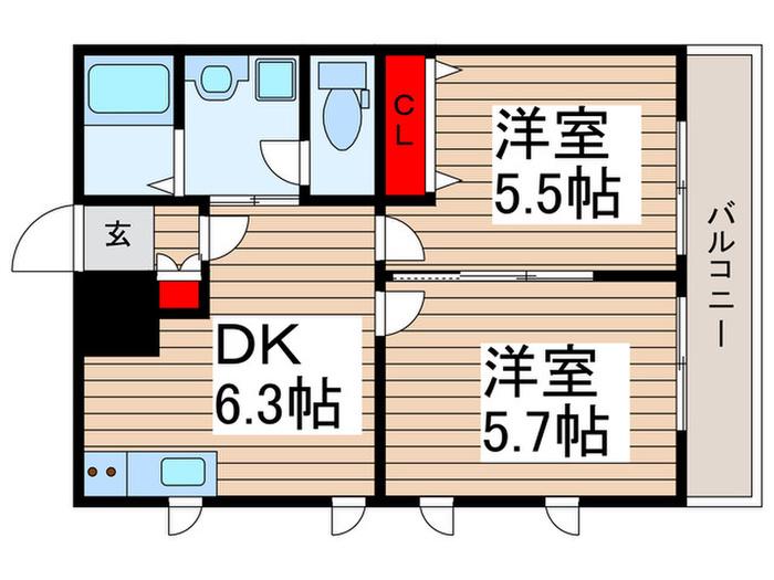 ダイヤモンドクレスト南柏(2DK/4階)の間取り写真