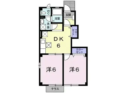 グリュック笹山 壱番館(2DK/1階)の間取り写真