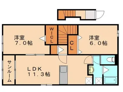 シャイン大興E(2LDK/2階)の間取り写真