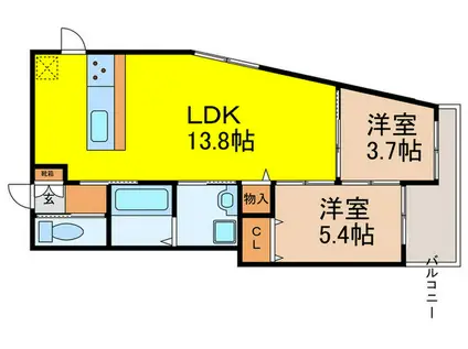 LOHAUS花屋敷駅前(2LDK/3階)の間取り写真