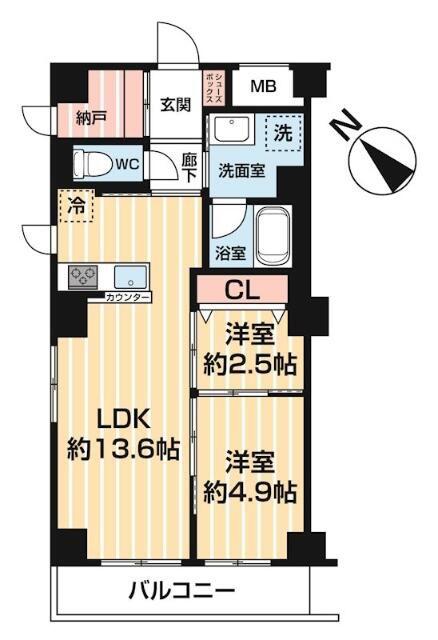 アスブルーム奥浅草(2SLDK/6階)の間取り写真