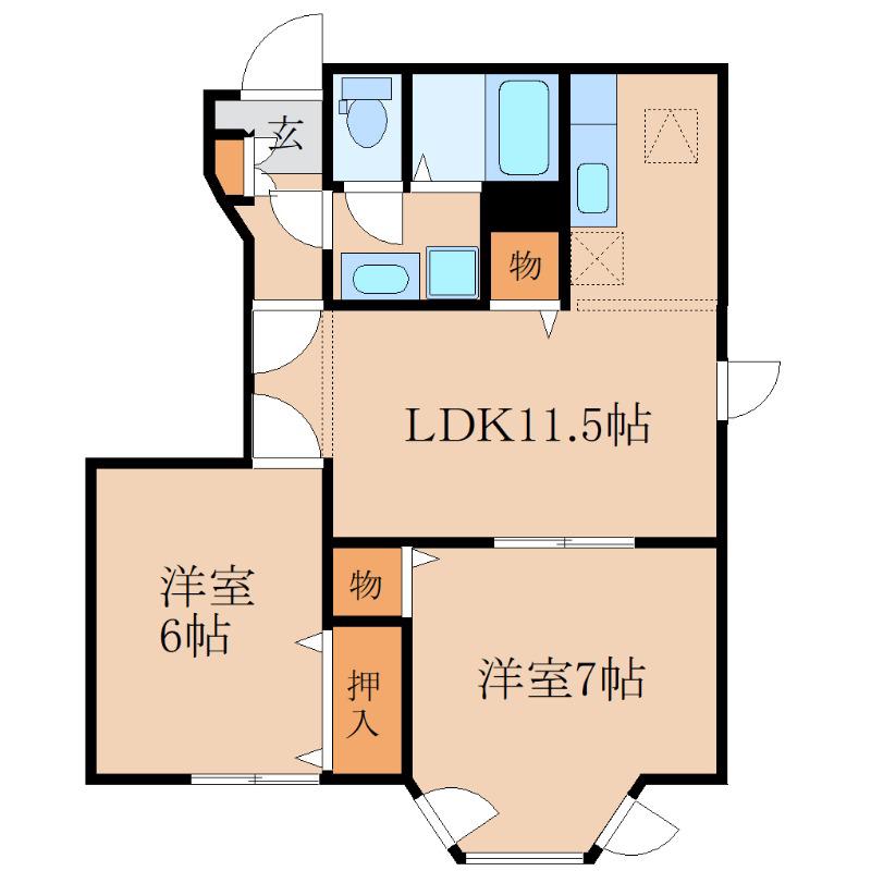 ハーヴェストFーA(2LDK/1階)の間取り写真