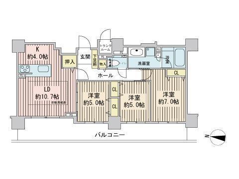 クリオ円山鳥居前(3LDK/4階)の間取り写真