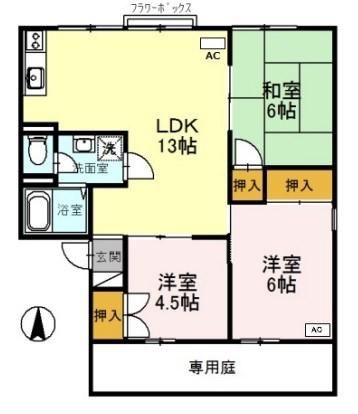 セジュール北八代(3LDK/1階)の間取り写真