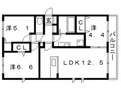 マーレルミノーソ2(3LDK/2階)の間取り写真
