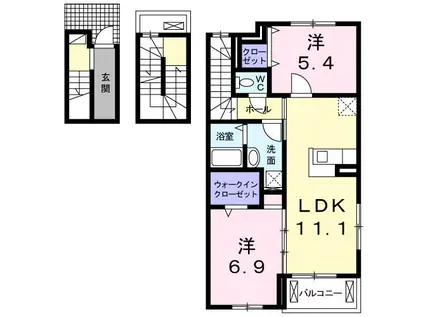 カルム・ベル・メゾン福知山(2LDK/3階)の間取り写真