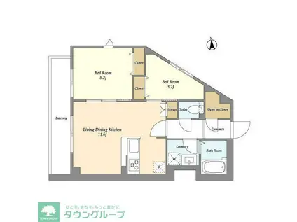 MONKSTOWN夏目坂(2LDK/4階)の間取り写真