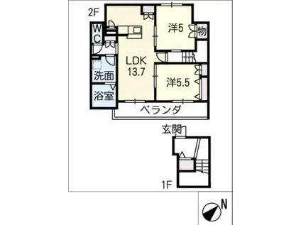 VILLA LE LAC(2LDK/2階)の間取り写真