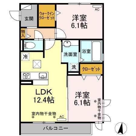 クレシア彩乃(2LDK/1階)の間取り写真