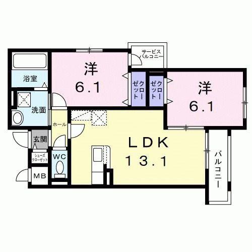 ブリリアント(2LDK/3階)の間取り写真