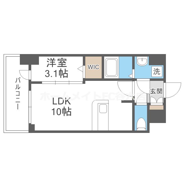 ALIVISドーム前(1LDK/6階)の間取り写真