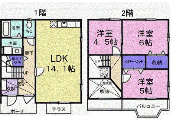 コンフォート東塚F(3LDK/1階)の間取り写真