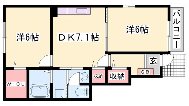 モスフロックス(2DK/1階)の間取り写真