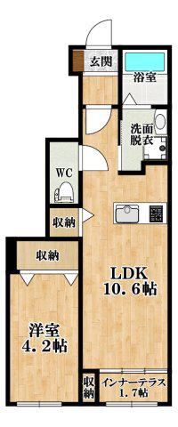 WINDSII(1LDK/1階)の間取り写真