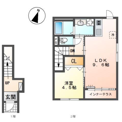 クレスト・若宮(1LDK/2階)の間取り写真