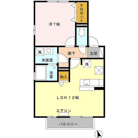 ルナフローラ B(1LDK/2階)の間取り写真