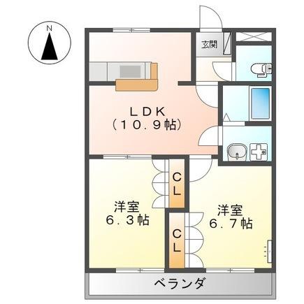 メルベールメゾンII(2LDK/2階)の間取り写真