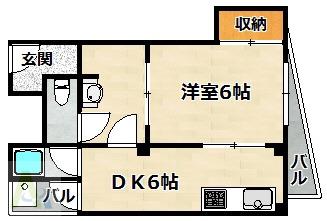 丸山ビル(1DK/7階)の間取り写真