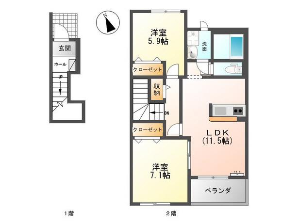 アルカディア厚狭(2LDK/2階)の間取り写真