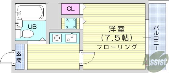 サンシティ荒町(1K/2階)の間取り写真