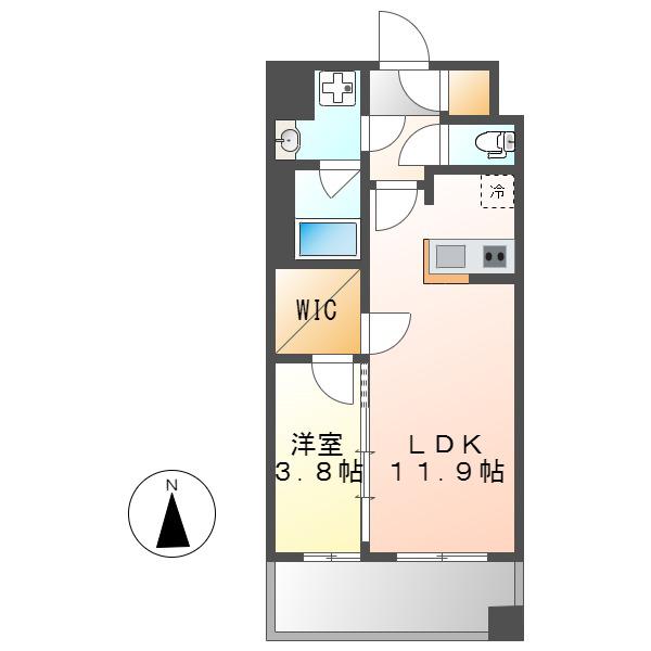 グリュック平和(1LDK/9階)の間取り写真
