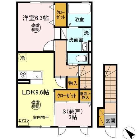 セジュール東中根(1LDK/2階)の間取り写真