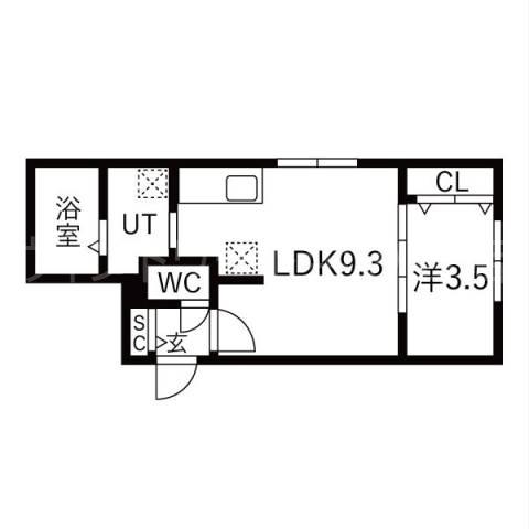 地下鉄東豊線 北13条東駅 徒歩9分 5階建 築1年(1LDK/1階)の間取り写真