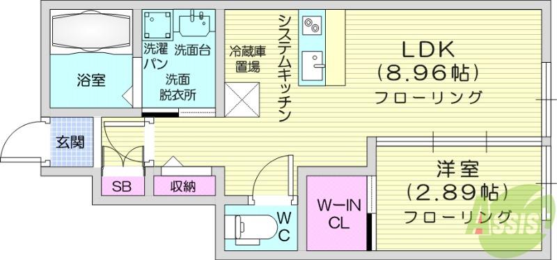グランヴィラ八本松(1LDK/1階)の間取り写真