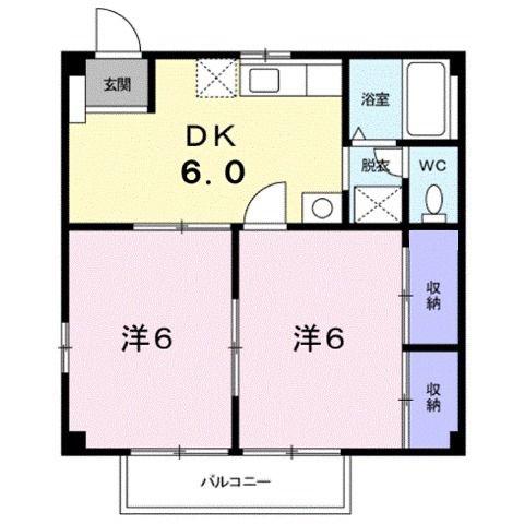 ニューシティコスモス(2DK/2階)の間取り写真